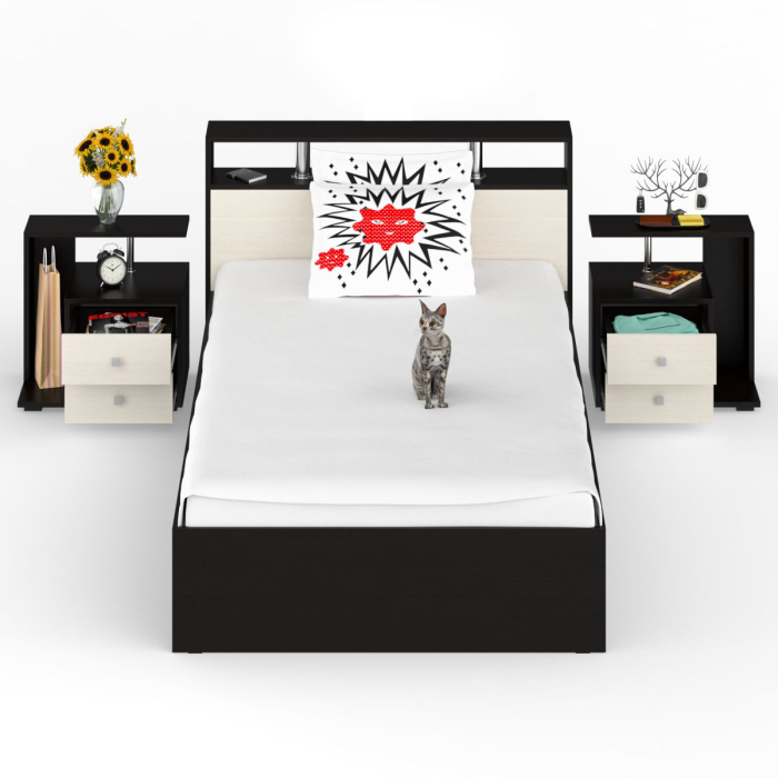 Спальные гарнитуры, Кровать Камелия 1200 с двумя прикроватными тумбами