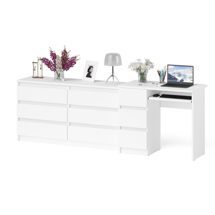 Компьютерные столы, Широкий комод Мори МК1380.6 и стол компьютерный МС-6 три ящика слева