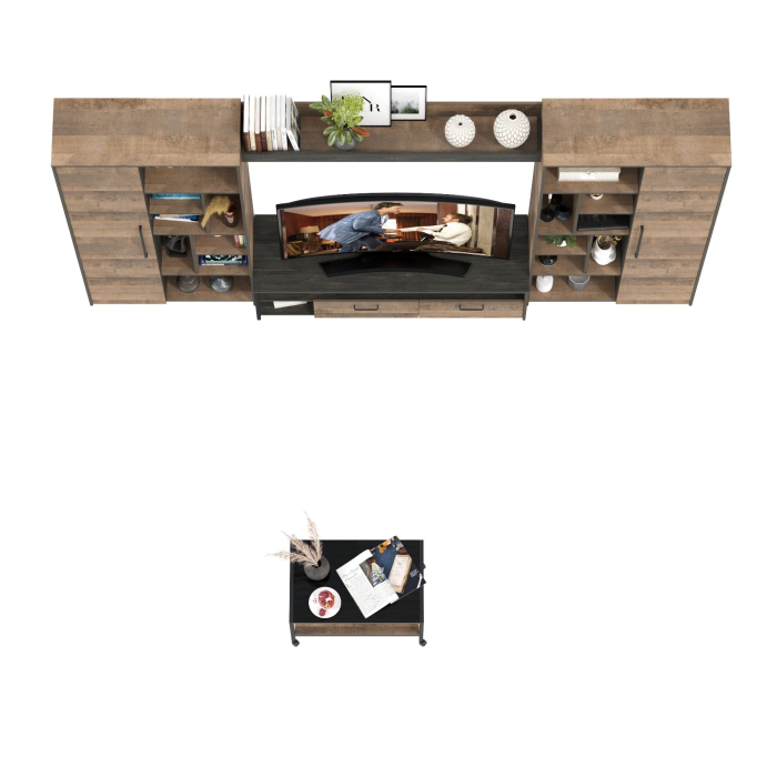 Стенки для гостиной, Модульная мебель для гостиной в стиле лофт Трувор № 142 с журнальным столиком