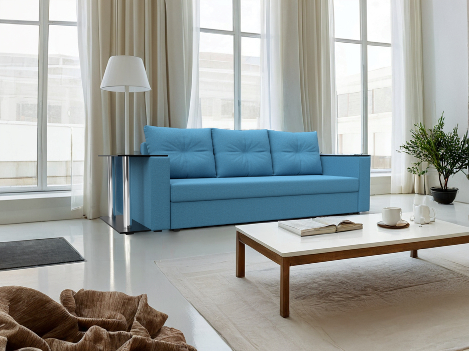 Диваны еврокнижки, Диван прямой Атланта со столом слева, рогожка Амур