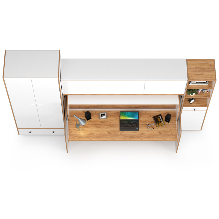 Для девочек, Кровать-стол-трансформер с пеналом и шкафом Вуди № 43.