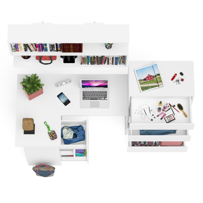 Домашние кабинеты, Угловой компьютерный стол Мори МС-16 левый с навесной полкой и высоким комодом на 5-ть ящиков