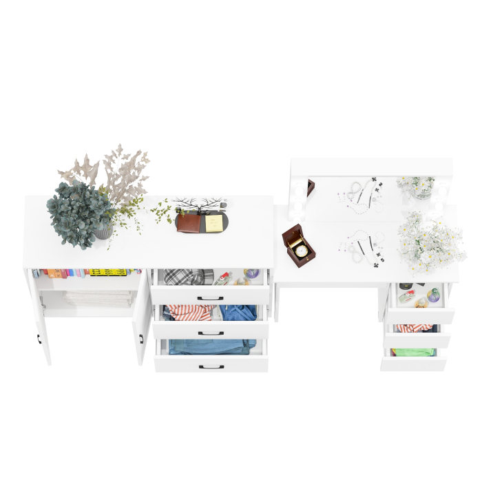 С зеркалом, Комод-тумба 123-1204 и столик косметический с подсветкой и зеркалом Сура