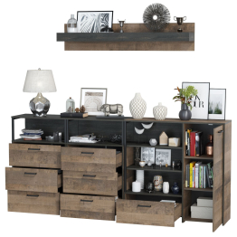 Два комода с ящиками с навесной полкой и комод с ящиком и дверкой в гостиную Трувор