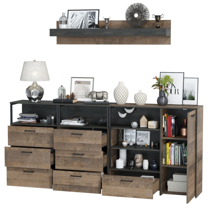 Стенки для гостиной, Два комода с ящиками с навесной полкой и комод с ящиком и дверкой в гостиную Трувор