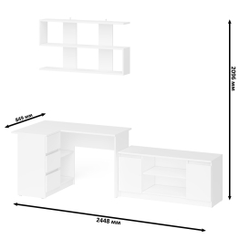 Угловой стол компьютерный Мори МС-16 левый с тумбой под ТВ и полкой для книг
