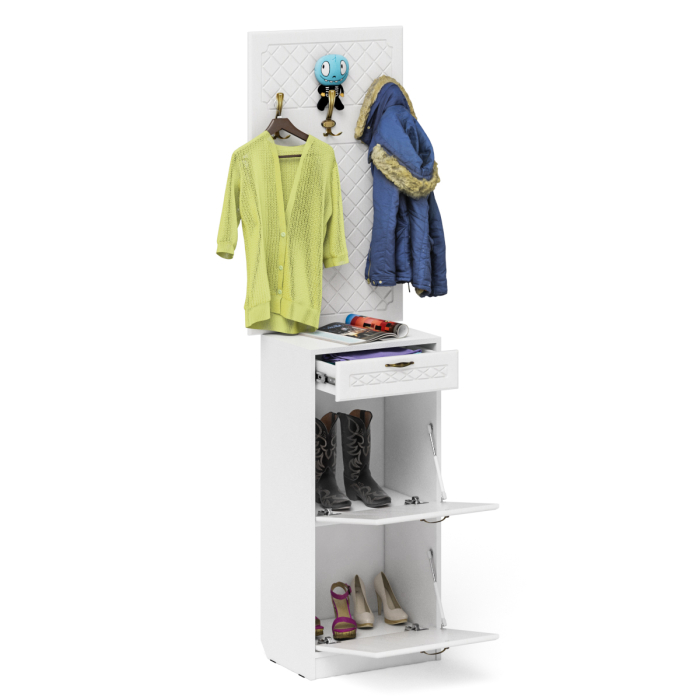 Прихожие, Обувница 2 секции с ящиком и вешалкой для одежды П-6 фрезеровка ромб