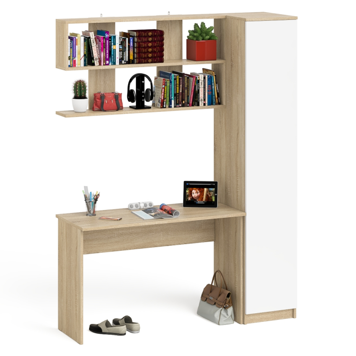 Прямые компьютерные столы, Пенал высокий с дверкой с письменным столом Мори МСП1200.1 и открытой навесной полкой