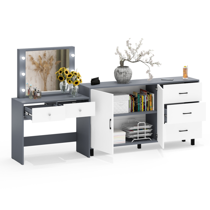 С зеркалом, Косметический столик с подсветкой СТ-5 в комплекте с комодом 123-1604