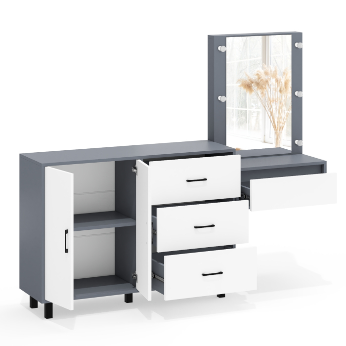 С зеркалом, Стол косметический навесной с подсветкой и тумба-комод 123-1204.