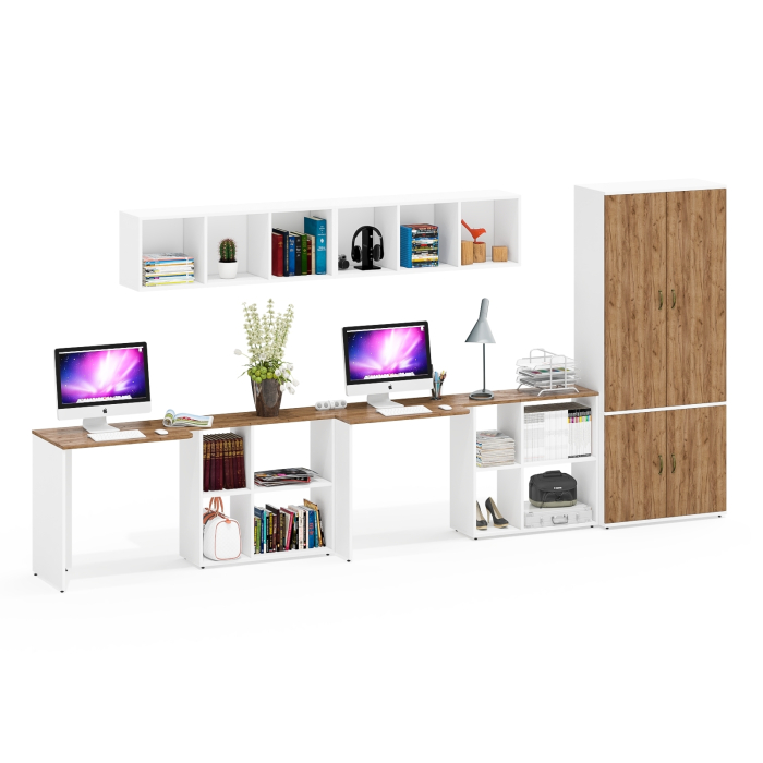 Домашние кабинеты, Два письменных стола-трансформера с навесными полками и шкаф для одежы и вещей Лидер-8