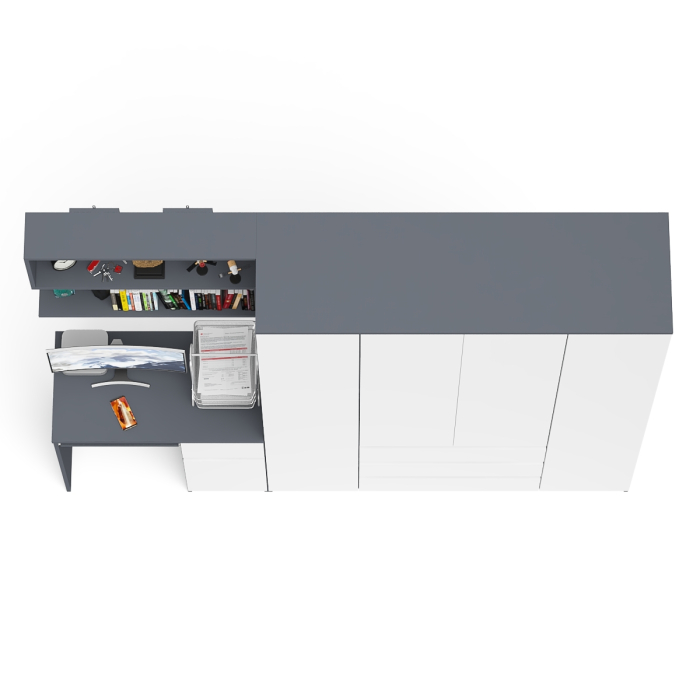 Домашние кабинеты, Стол компьютерный с тумбой справа с большим шкафом Мори МШ1600.1 и полкой открытой