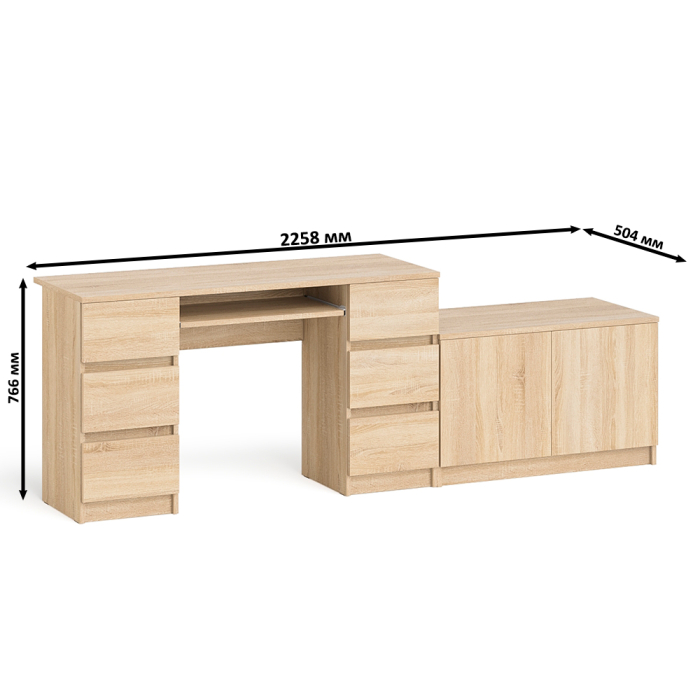 Прямые компьютерные столы, Двухтумбовый компьютерный стол Мори МС-2 с широкой тумбой на 900