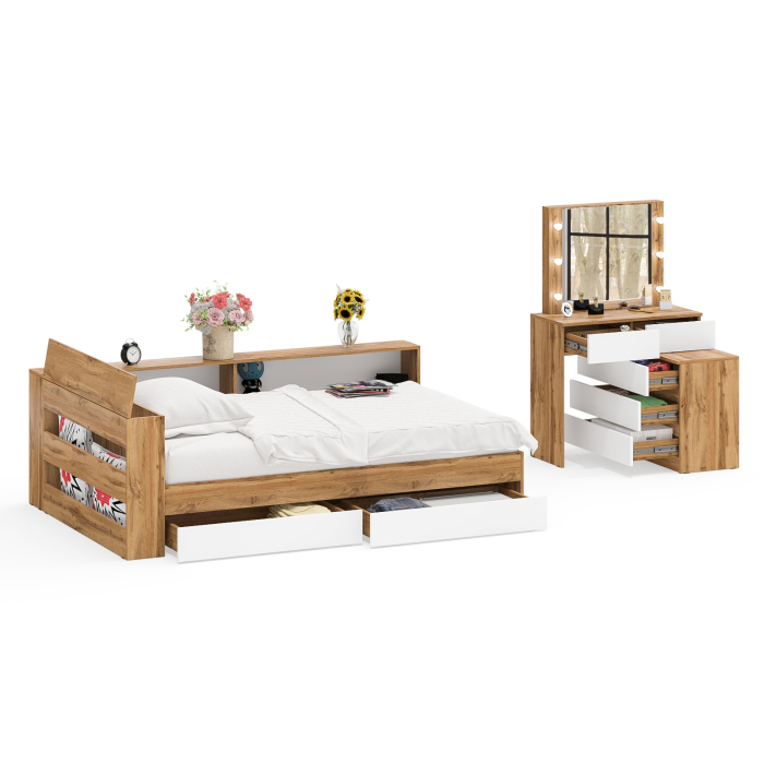 Спальные гарнитуры, Туалетный столик для спальни с подсветкой 110 и Ксения кровать 1200 с ящиками и прикроватный блок