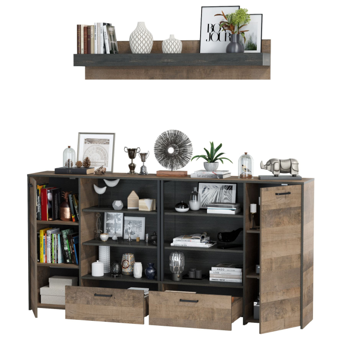 Стенки для гостиной, Два комода с дверками и ящиками и навесная полка Трувор