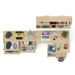 Стол угловой компьютерный Мори МС-16 правый с книжной полкой и комодом на шесть ящиков