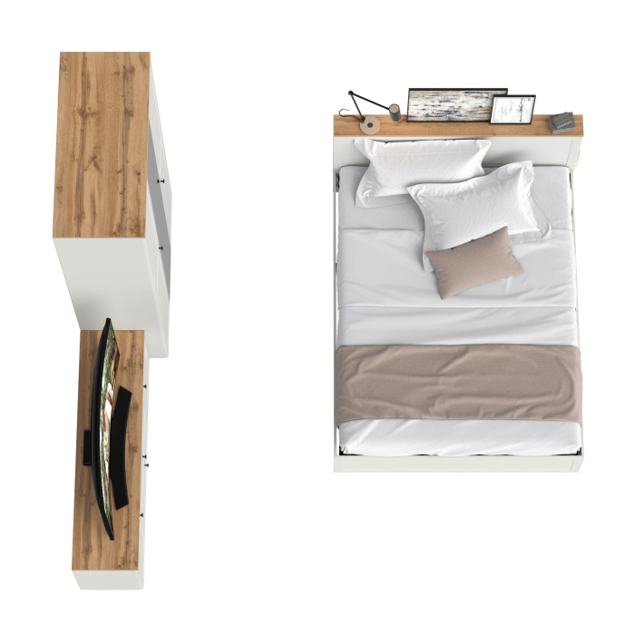 Спальные гарнитуры, Спальня из кровати Остин 11.53 с основанием 1600 и 3-х дверного шкафа для одежды и ТВ-тумбы 16.47