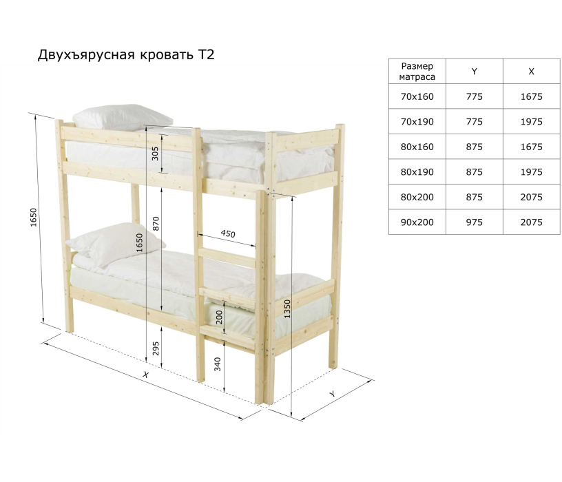 Для подростков, Двухъярусная кровать 70х190