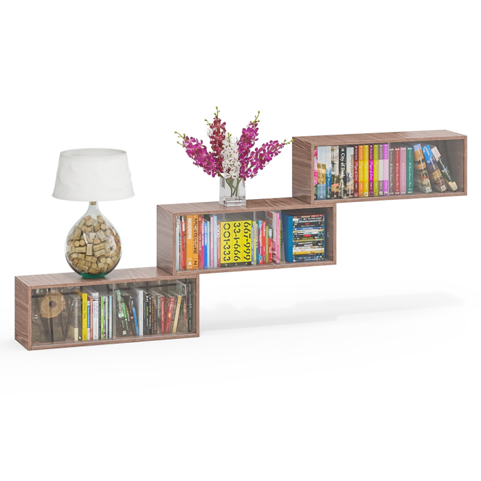 Настенные полки, Три книжные полки КН1 со стеклянными сдвижными дверками