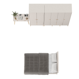 Два платяных шкафа для одежды со столиком и кроватью Афина 1200