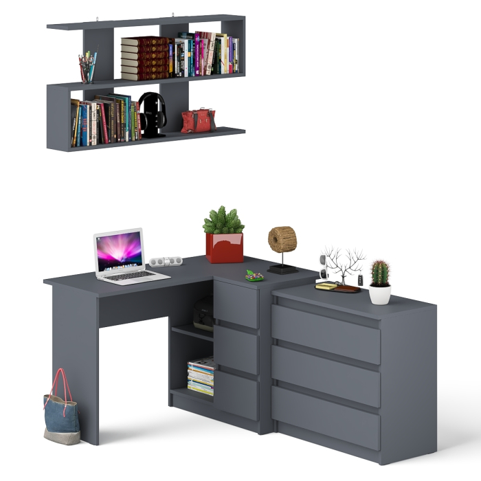 Домашние кабинеты, Стол компьютерный Мори МС-16 правый с навесной полкой и комодом МК800.1