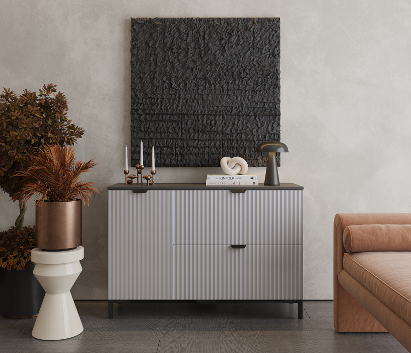 Комоды, Комод Тренд СБ-3447 2 ящика, 1 дверь Диамант серый/МДФ Джаз серый