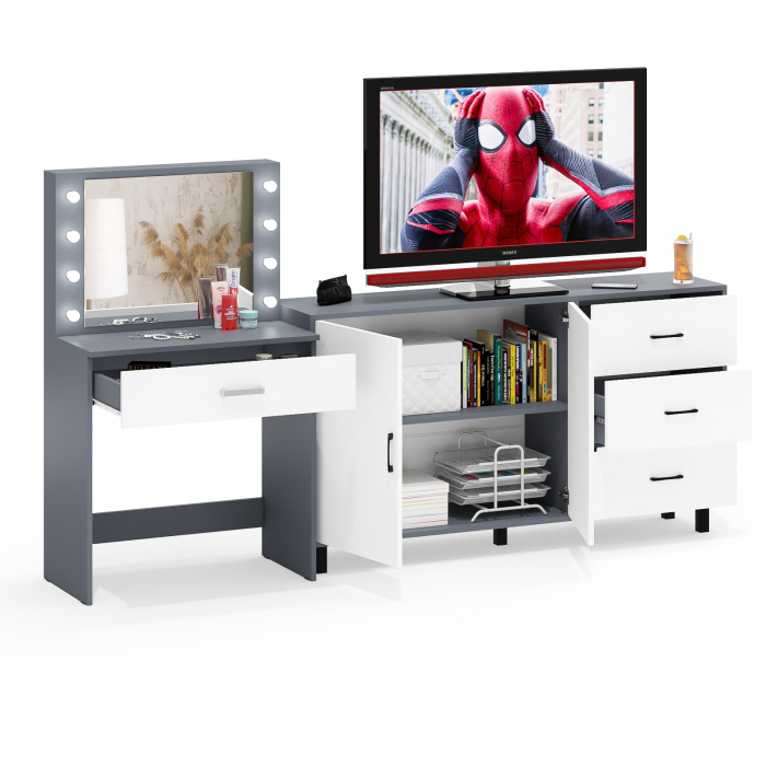 С зеркалом, Комод-тумба 123-1604 и туалетный столик с подсветкой СТ-4