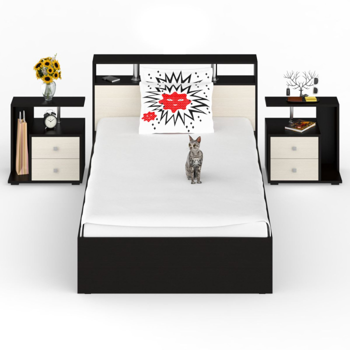 Спальные гарнитуры, Кровать Камелия 1200 с двумя прикроватными тумбами