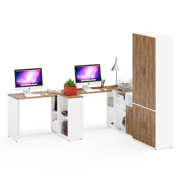 Домашние кабинеты, Место для работы в домашнем офисе Лидер-8 для двоих человек из столов с тумбой 3.19 и шкафа 20Б