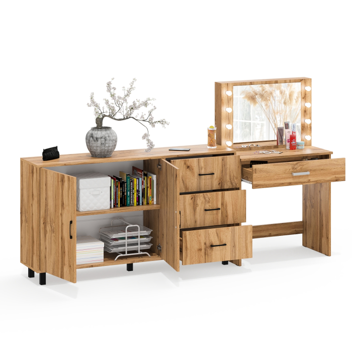 С зеркалом, Комод-тумба 123-1604 и туалетный столик с подсветкой СТ-4