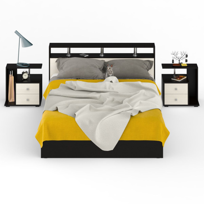 Спальные гарнитуры, Кровать Камелия 1600 с двумя прикроватными тумбами