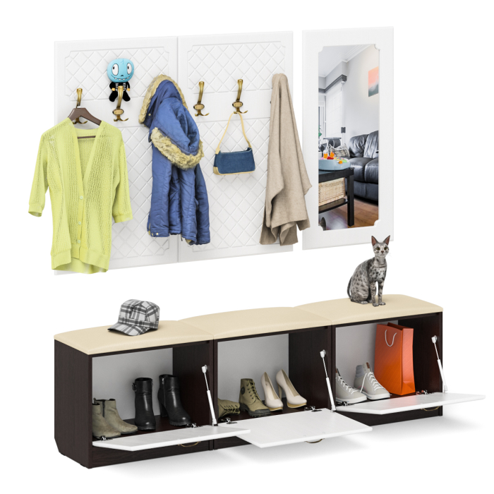 Прихожие, Набор мебели для прихожей из обувниц зеркала и вешалок П-6 № 03 МДФ фрезеровка ромб