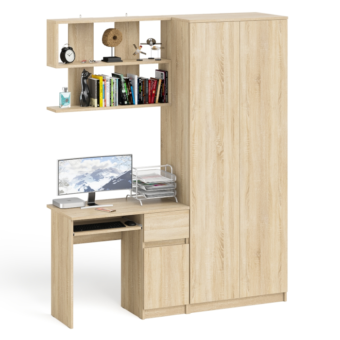 Домашние кабинеты, Компьютерный стол однотумбовый правый с ящиком и верхней полкой и платяной шкаф Мори МШ8001