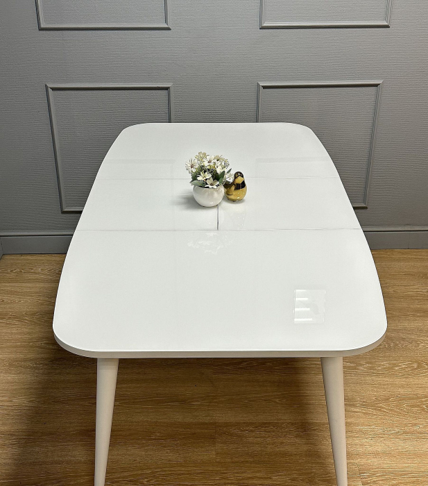 Обеденные столы, Стол Kenner K1200 раздвижной, стекло белое глянец