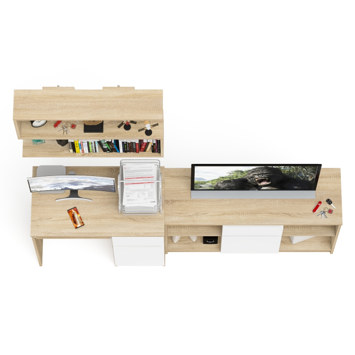 Прямые компьютерные столы, Открытая полка Мори 900 с компьютерным столом МС-1 правый и тумбой 1204-1