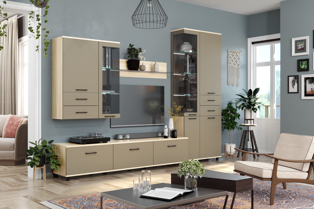 Стенки для гостиной, Модульная гостиная Грейс композиция 11  Ясень Асахи