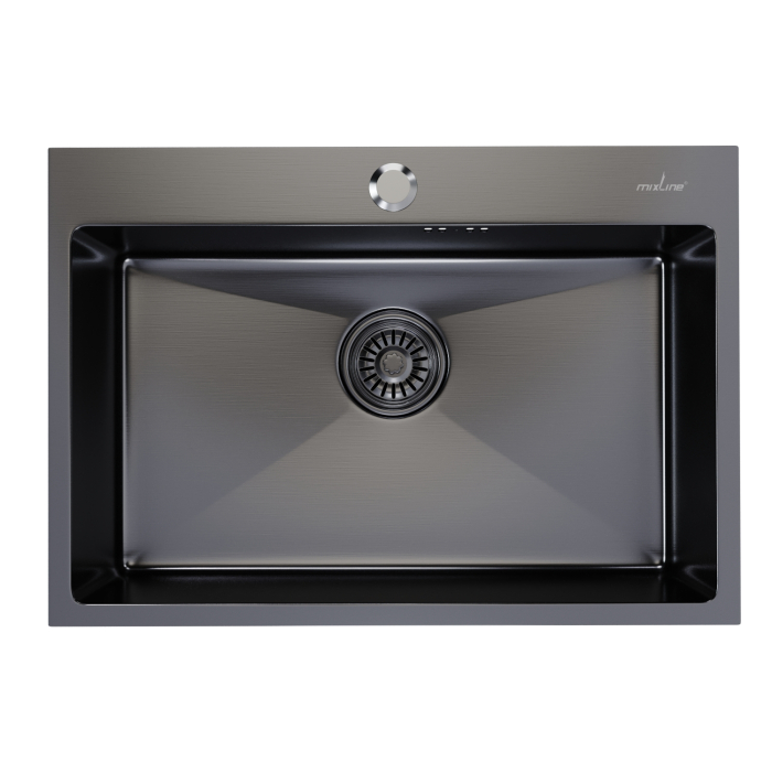 Кухонные мойки, Мойка настол.монтаж 65х45 (3,0) вып 3 1/2  MIXLINE PRO 22см с сифоном (черный графит)