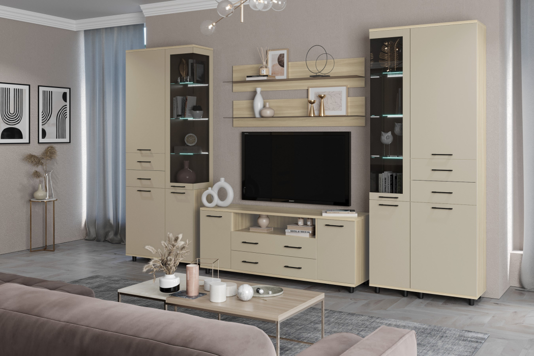 Стенки для гостиной, Модульная гостиная Грейс композиция 12  Ясень Асахи