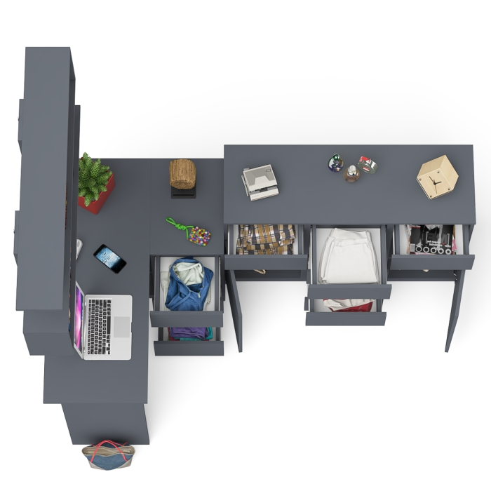 Домашние кабинеты, Угловой стол компьютерный Мори МС-16 правый с комодом МК1200.4 и открытой книжной полкой