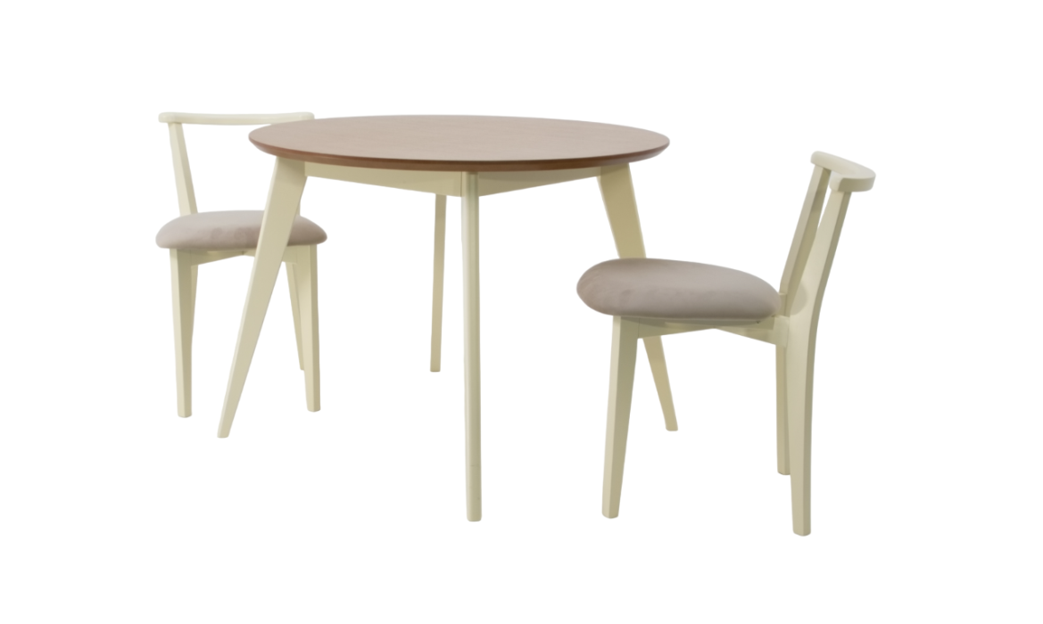 Обеденные группы, Стол Сканди К 100 слоновая кость/натур со стульями Франк слоновая кость велюр бежевый