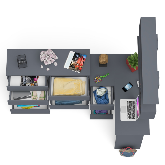 Домашние кабинеты, Книжная полка Мори 1200 с комодом 1200.8 и компьютерным столом МС-16 левым