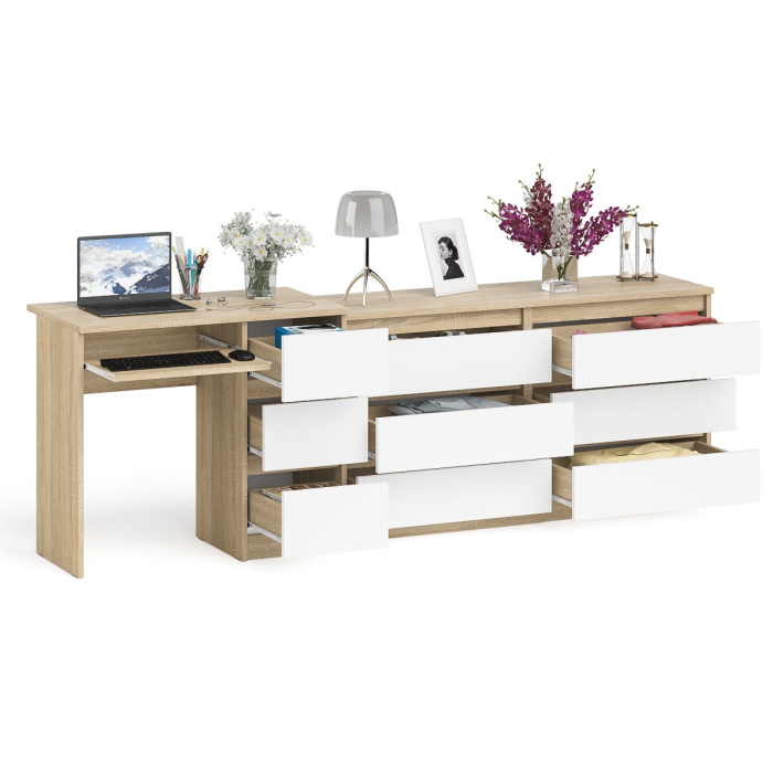 Домашние кабинеты, Комод 1380 6-ть ящиков Мори с однотумбовым столом компьютерным МС-6 правым