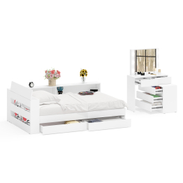 Туалетный столик для спальни с подсветкой 110 и Ксения кровать 1200 с ящиками и прикроватный блок