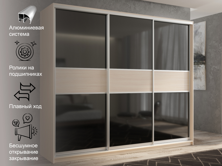 Шкафы-купе 3-х дверные, Шкаф-купе 3х дверный Кааппи 12 210х60