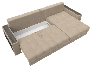 Диван угловой с декором и полкой Лига-050 НПБ, велюр SEVEN