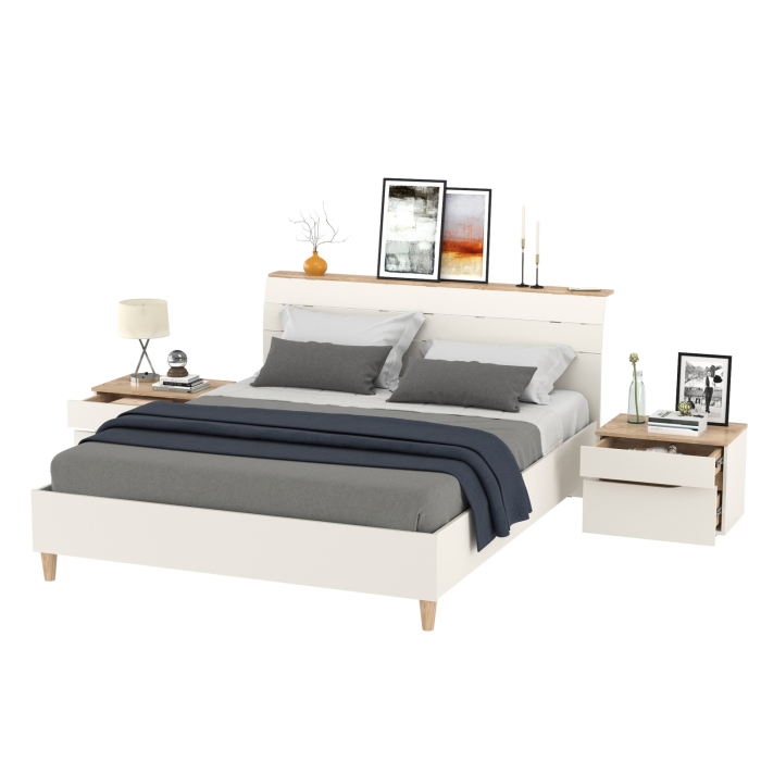 Спальные гарнитуры, Две прикроватных тумбочки и кровать с основанием 1600 Муссон