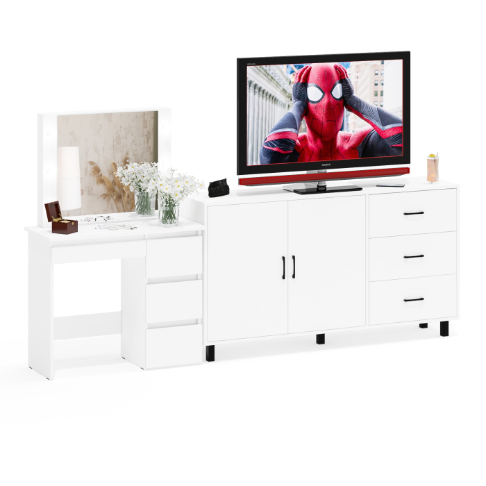 С зеркалом, Косметический столик Сура с зеркалом и подсветкой и с тумбой-комодом 123-1604