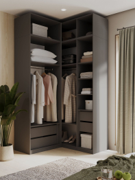 Угловой шкаф для одежды распашной с ящиками и антресолью, София, 2600х1300х1300мм