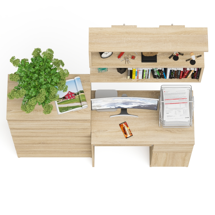 Домашние кабинеты, Стол компьютерный Мори МС-1 правый с высоким комодом на пять ящиков и навесной полкой