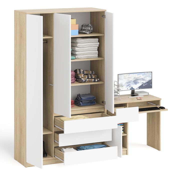 Домашние кабинеты, Компьютерный стол с тумбой с дверкой и ящиком левый и шкаф-комод Мори МШ1200-1